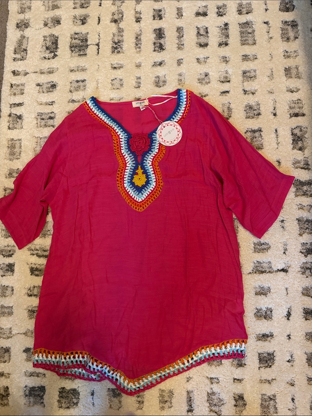 Umgee Magenta Embroidered V-Neck Tunic/Swim Coverup